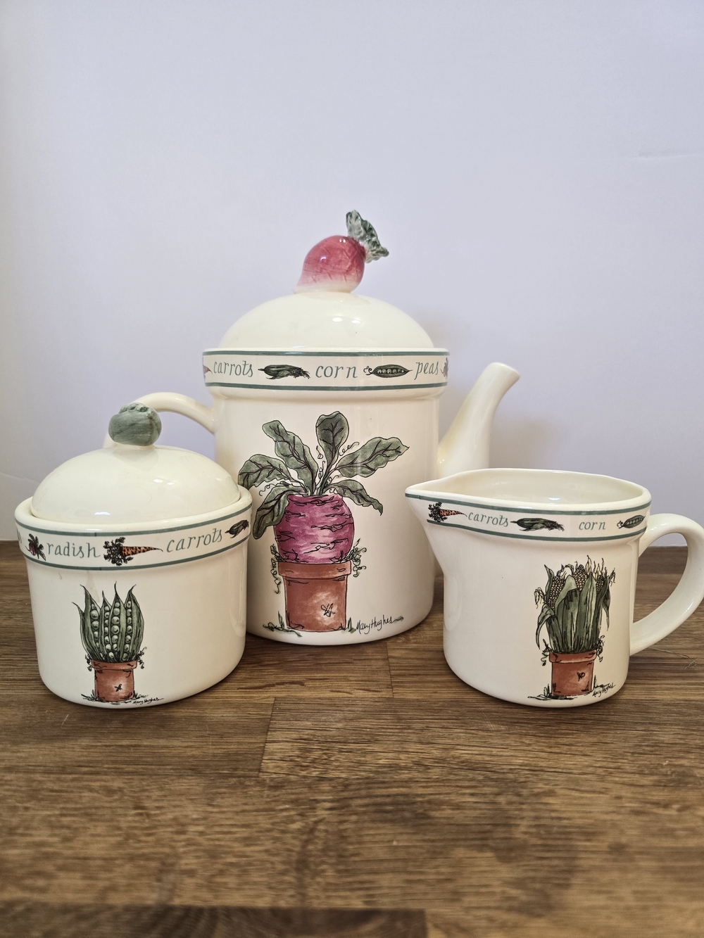 Vintage Otagiri Mary Hughes 1997 Vegetable Tea Set Teapot Sugar Creamer